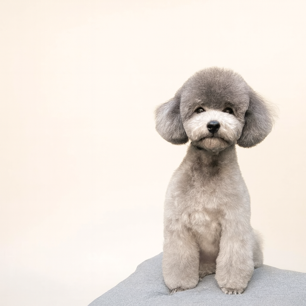 A poodle photographed in the GlamourPets salon